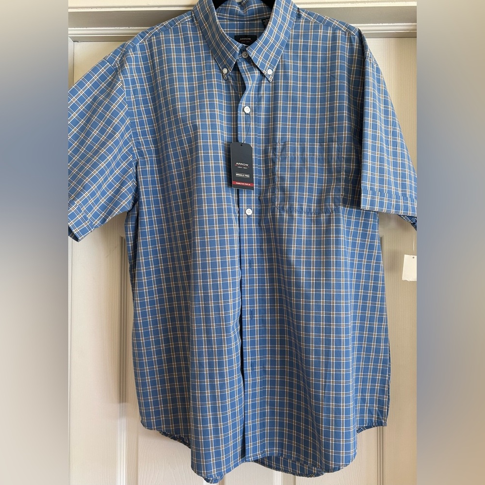 Arrow wrinkle-free Hamilton poplin short sleeve plaid shirt - XL - NWT
